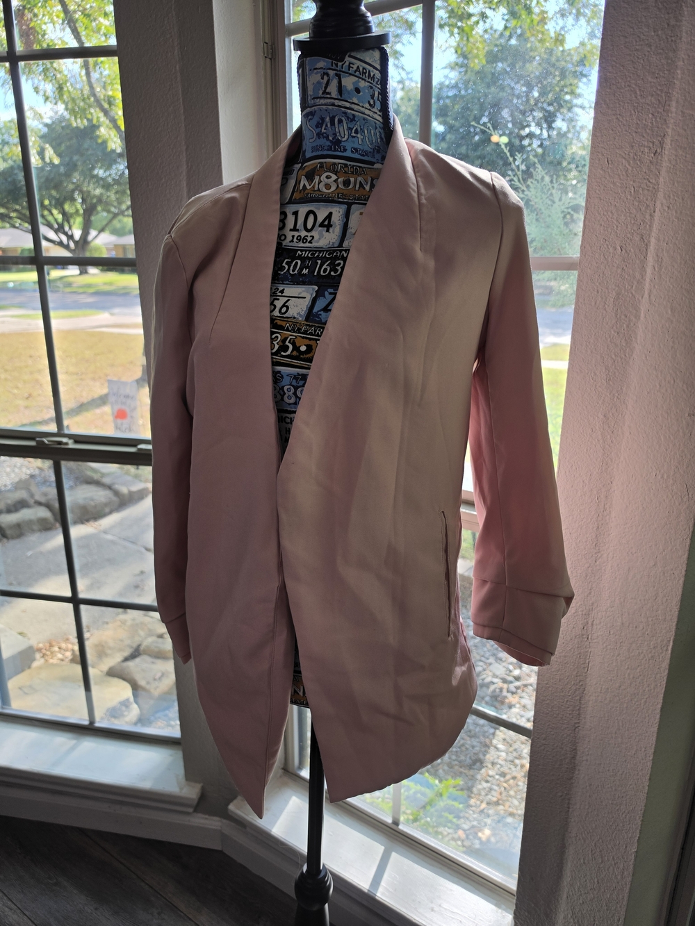 Soft Pink Open-Front Women's Blazer Jacket